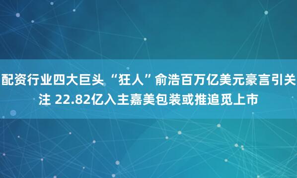 配资行业四大巨头 “狂人”俞浩百万亿美元豪言引关注 22.82亿入主嘉美包装或推追觅上市